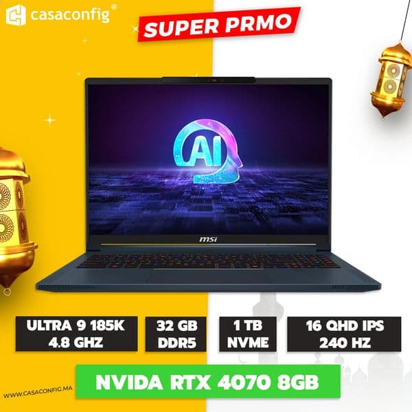 MSI Stealth 16 AI Studio A1VGG-238FR ULTRA 9 185H/32GB DDR5/1TB SSD/RTX4070 8GB/16″ QHD 240Hz