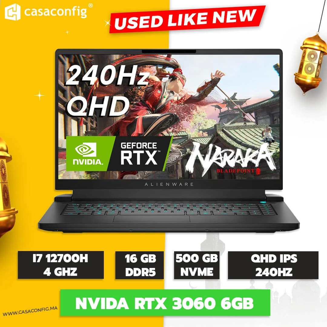 Dell Alienware M15 R7 i7 12eme/16Go/512Go SSD/RTX 3060/15.6″/QHD/240Hz