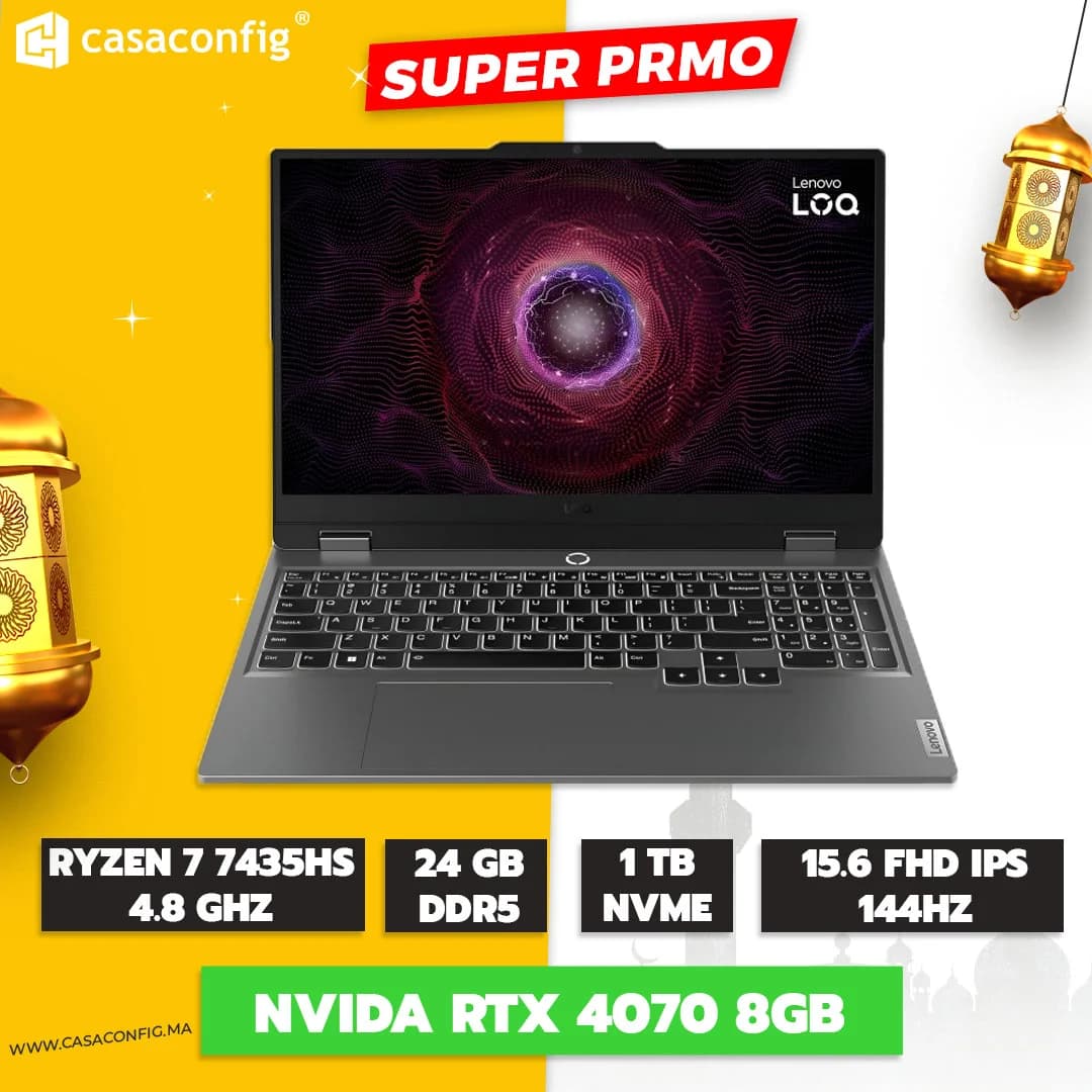 Lenovo LOQ 15ARP9 Ryzen 7 7435HS | 24 Go RAM | 1 To SSD | RTX 4070