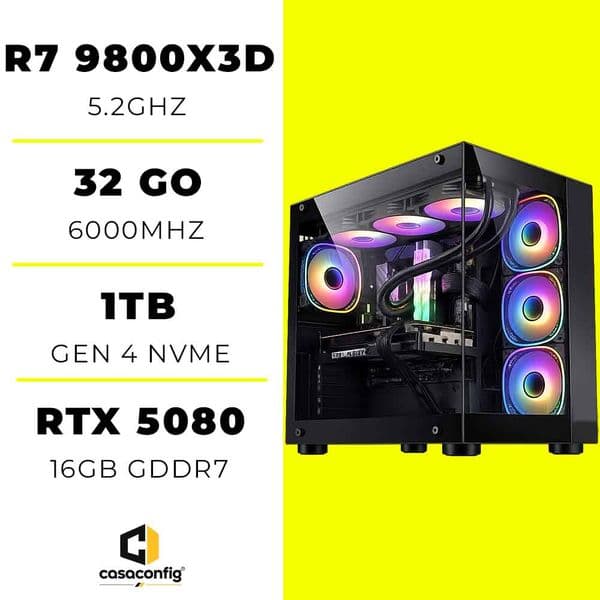 PC Gamer Ryzen 7 9800x3d/32GB/1tb ssd/RTX 5080 16GO