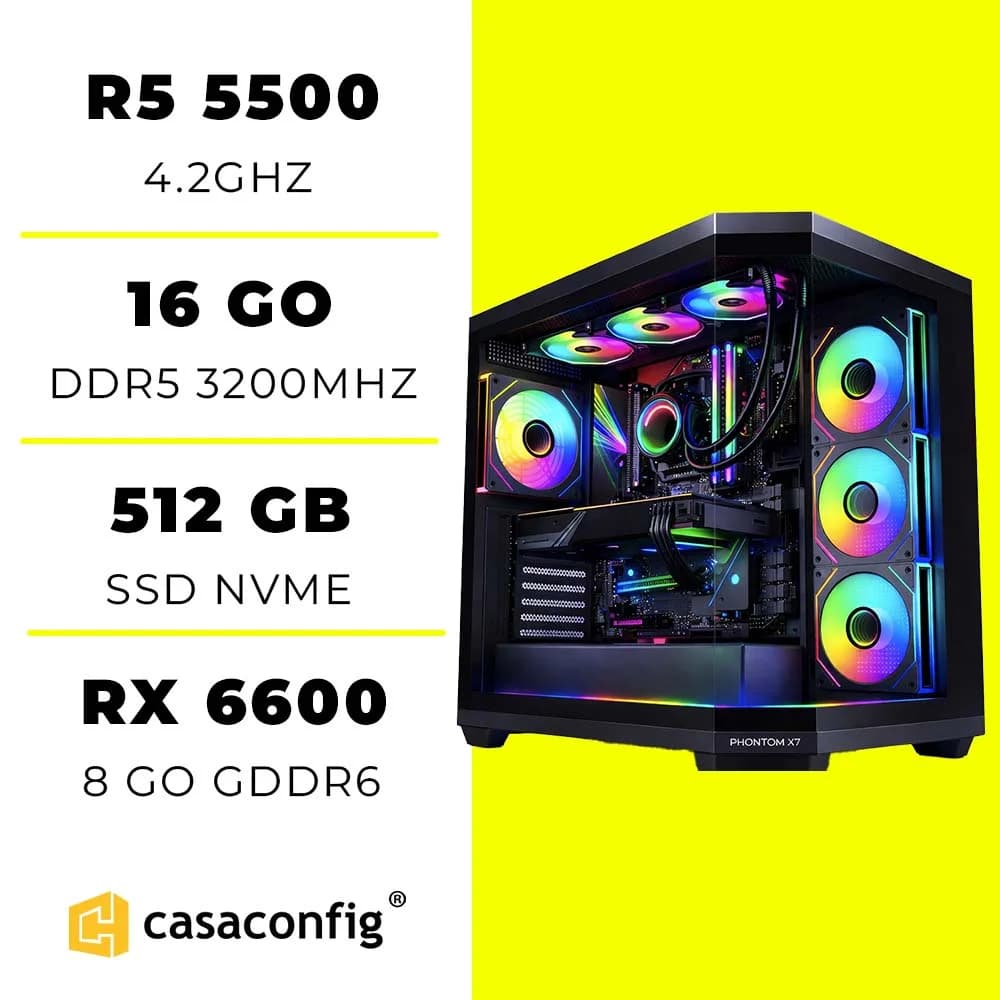 PC Gamer Ryzen 5 5500/16GB/512GB SSD/RX 66000