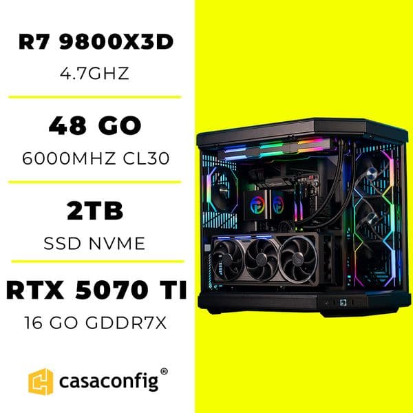 PC Gamer Ryzen 7 9800X3D/48GB/2TB SSD/RTX 5070 TI 16GO