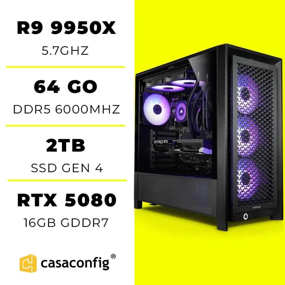 PC Gamer Ryzen 9 9950X/64GB/2TB SSD/RTX 5080 16GO