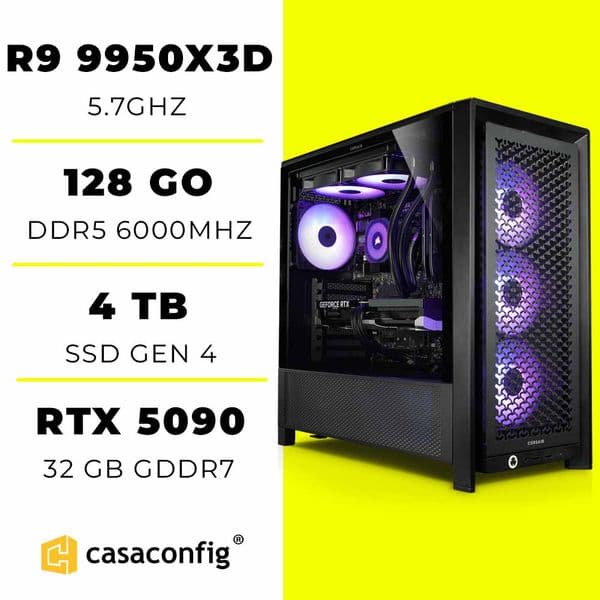PC Gamer Ryzen 9 9950X3D/128GB/4TB SSD/RTX 5090 32GO