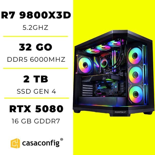 PC Gamer Ryzen 7 9800x3d/32GB/2tb ssd/RTX 5080 16GO